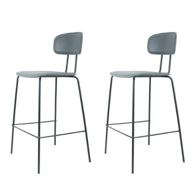 Kit 2 Banquetas New York Fratini 95 Cm (altura) Base Aço Preto E Assento Poliuretano (pu) Cinza