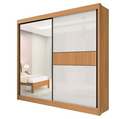 Guarda Roupa Casal Com Espelho 2 Portas 6 Gavetas - Titanium Ripado-cinamomo-off White - Móveis D'doro