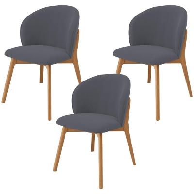 Kit 03 Cadeiras De Jantar E Estar Living Estofada Mia L02 Suede Cinza - Lyam Decor