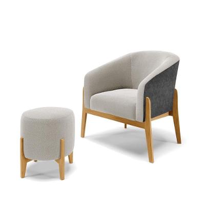 Poltrona E Puff Decorativo Base Madeira Stella Pu Preto/bouclê Cinza D03 - D'rossi