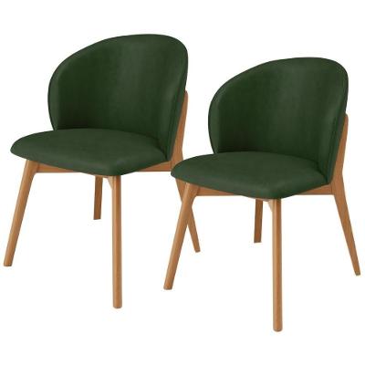 Kit 02 Cadeiras De Jantar E Estar Living Estofada Mia L02 Couríssimo Verde Musgo - Lyam Decor