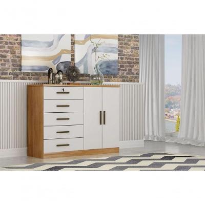 Cômoda Para Quarto Com Sapateira 5 Gavetas - Space-cumaru Off White - Móveis Novo Horizonte