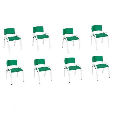 Kit 8 Cadeiras Infantil Iso, Escola, Base Branco- Verde Escuro
