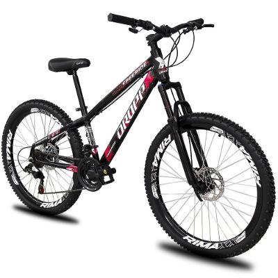 Bicicleta Aro 26 Dropp Freeride Alumínio 21 Marchas Freios A Disco - Preto e Vermelho