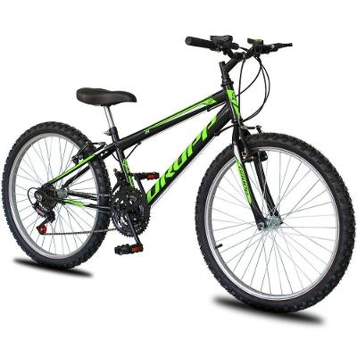 Bicicleta Aro 24 Dropp Sport Infantil Adulto18 Vel Marchas Freio V-brake - Preto e Verde