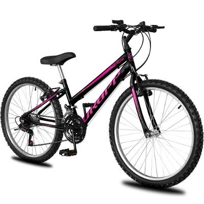 Bicicleta Aro 24 Infantil Feminina 18 Vel Marchas Dropp Sport Freio V-brake - Preto+rosa - único Preto+rosa