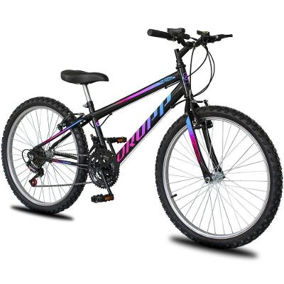 Bicicleta Aro 24 Dropp Sport Infantil Adulto18 Vel Marchas Freio V-brake - Preto e Azul