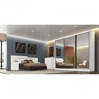 Guarda Roupa Casal Com Espelho 3 Portas De Correr 4 Gavetas - Londres-branco - Móveis Novo Horizonte