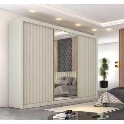 Guarda Roupa Casal Ripado Com Espelho 3 Portas 6 Gavetas - Athenas-off White - Móveis Europa