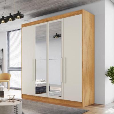 Guarda Roupa Solteiro Com Espelho 4 Portas 3 Gavetas - Nantes-peroba-off White - Móveis Europa