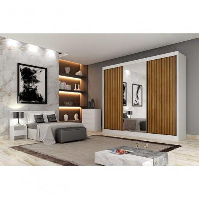 Guarda Roupa Casal Ripado Com Espelho 3 Portas 4 Gavetas - Royale-branco - Móveis Novo Horizonte