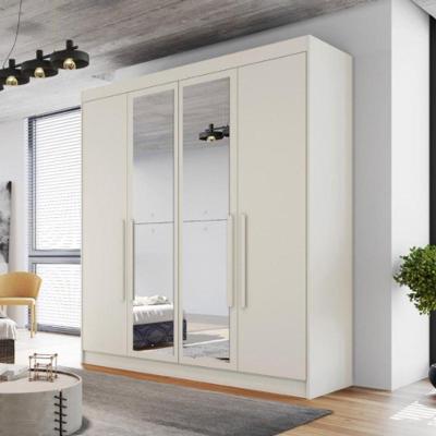 Guarda Roupa Solteiro Com Espelho 4 Portas 3 Gavetas - Nantes-off White - Móveis Europa