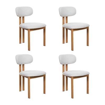 Kit 4 Cadeiras De Jantar Tulipa Estrutura Aço Carbono Laminado Natural Com Estofado Linho Cru