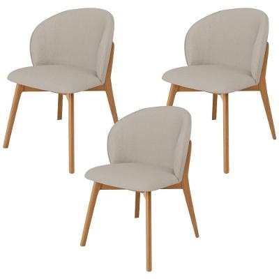 Kit 03 Cadeiras De Jantar E Estar Living Estofada Mia L02 Linho Bege - Lyam Decor
