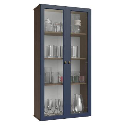 Cristaleira Suspensa 70 Cm 2 Portas De Vidro Vik Madesa Rustic/azul