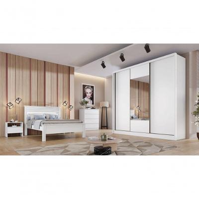 Guarda Roupa Casal Com Espelho 3 Portas 4 Gavetas - Medelim-branco - Móveis Novo Horizonte