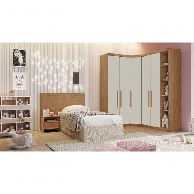 Modulado Completo De Canto Solteiro 5 Portas 6 Gavetas - Linea-cumaru-fendi - Móveis Novo Horizonte