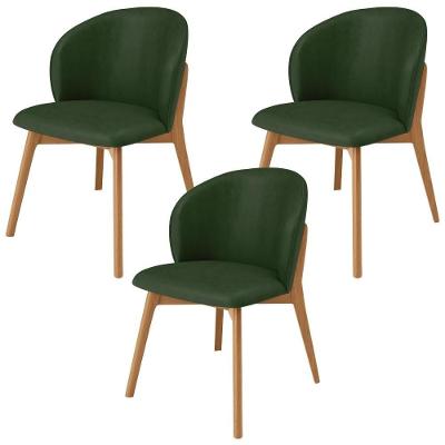 Kit 03 Cadeiras De Jantar E Estar Living Estofada Mia L02 Couríssimo Verde Musgo - Lyam Decor