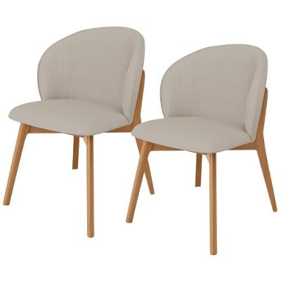 Kit 02 Cadeiras De Jantar E Estar Living Estofada Mia L02 Linho Bege - Lyam Decor