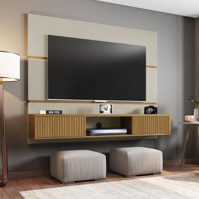 Painel Para Tv Até 65 Polegadas Com 2 Portas Basculantes Multimóveis Cr45281 Off White/cinamomo/ripado