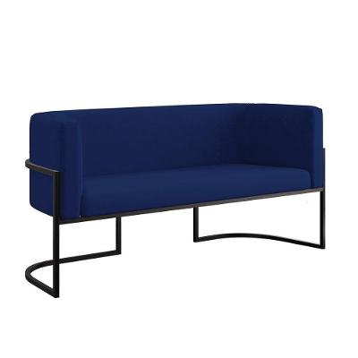 Sofá 2 Lugares Com Base De Metal Black Para Recepção Balaqui Azul Marinho
