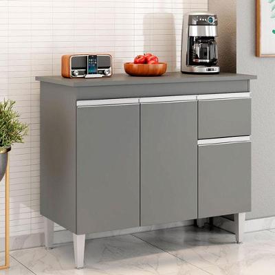 Balcão De Cozinha Ambiente Tatiane Com Tampo 100cm Cinza Fosco - Ajl