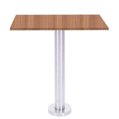 Mesa Beta Fixa Inox 71,50 Cm (alt) Disco Redondo Tampo Mdp Quadrado 80 Cm (larg) X 2,50 Cm (alt) Noce