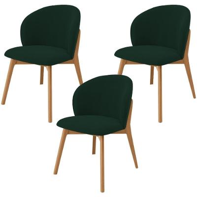 Kit 03 Cadeiras De Jantar E Estar Living Estofada Mia L02 Suede Verde Musgo - Lyam Decor