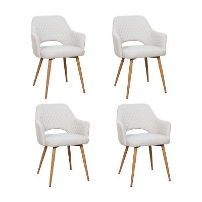 Kit 4 Cadeiras De Jantar Dakota Estrutura Aço Carbono Laminado Natural Com Estofado Linho Cru