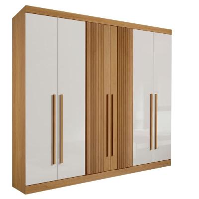 Guarda Roupa Casal 6 Portas 6 Gavetas - Da Vinci Plus Ripado-cinamomo-off White - Móveis D'doro