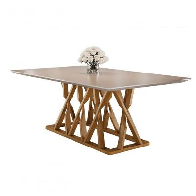 Mesa De Jantar Moderna Madeira Maciça Com Vidro 2,20x1,0m - Quartzo - Harmonia Salas