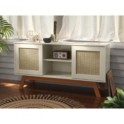 Rack Buffet Com Duas Porta De Correr Bali Pés Em Madeira Off White