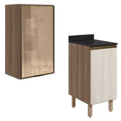 Armario Aereo Balcao 1p Vidro 40cm Mdf Kali Nicioli Carvalho Toq Bianco Toq