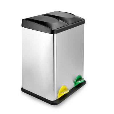 Lixeira Dupla Coleta Seletiva Em Inox Grande 30 Litros Cesto Lixo 2 Divisorias Ecologico 30l