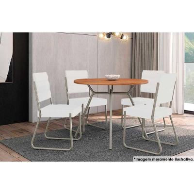 Sala De Jantar 1588 Aço C- Tampo 100cm E 4 Cadeiras 1736 Branco-prata Carraro