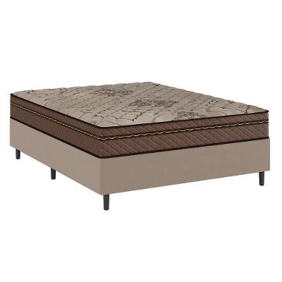 Cama Box Casal Colchão Com Molas Ensacadas Tokio 138x188x63cm Umaflex Marrom/bege