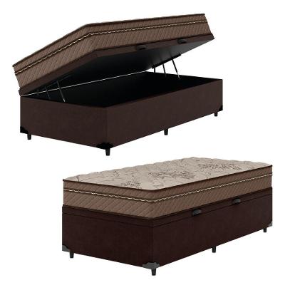 Cama Box Baú Solteiro Colchão Com Molas Ensacadas Tokio 88x188x66cm Umaflex Marrom