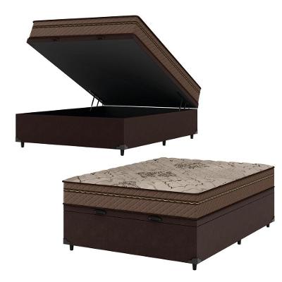 Cama Box Baú Casal Colchão Com Molas Ensacadas Tokio 138x188x66cm Umaflex Marrom