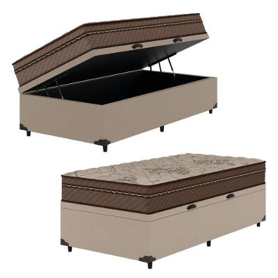 Cama Box Baú Solteiro Colchão Com Molas Ensacadas Tokio 88x188x66cm Umaflex Marrom/bege