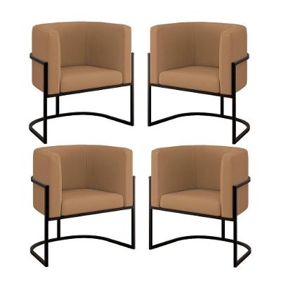 Kit 04 Poltronas Lua Sala Decorativa Base Ferro Black Veludo Capuccino