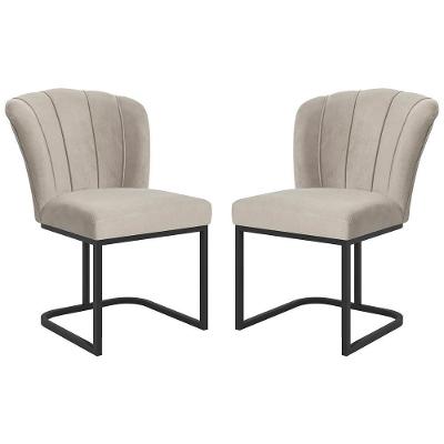 Kit 2 Cadeiras Poltrona Flor Pés Metal Preto Mesa Quarto Cozinha Bege