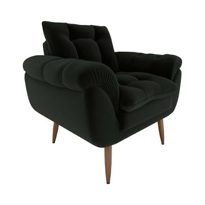 Poltrona Decorativa Confortável Pés Em Madeira Maciça Xangai Veludo Preto Matrix Veludo Preto