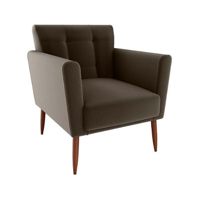 Poltrona Decorativa Confortável Pés Em Madeira Maciça Cancun Veludo Marrom Matrix Veludo Marrom