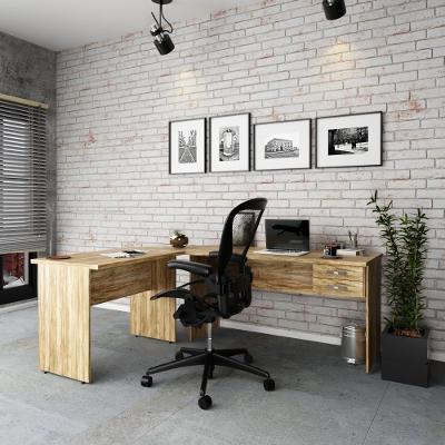 Escrivaninha Mesa De Escritório Em L 1,80x1,40m C-02gavetas Carvalho