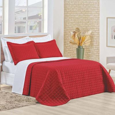 Kit Cobre Leito Colcha Eden Casal 3 Peças Percal 150 Fios 100% Algodão - Vermelho