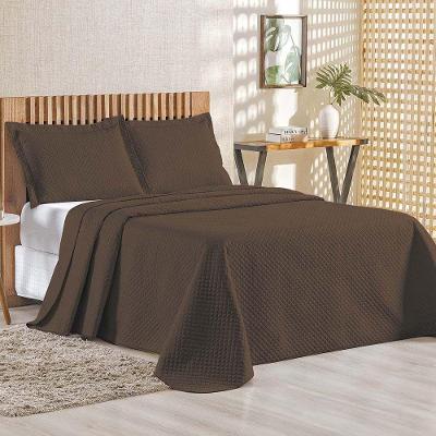 Kit Cobre Leito Colcha Ideale Queen 3 Peças Matelado Geométrico - Marrom - 100% Poliéster