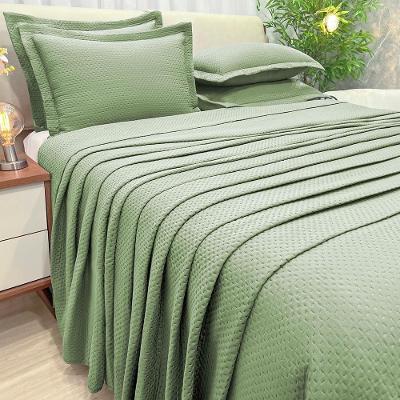 Kit Cobre Leito Colcha Jade Queen 3 Peças Percal 300 Fios Clássico - Verde - 100% Poliéster