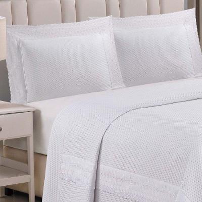 Cobre Leito King Majestic Bordado Inglês Micropercal 300 Fios Toque De Algodão 3 Peças - Branco