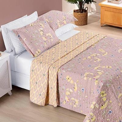 Colcha Casal Padrão Bouti Estampada Dupla Face 3 Peças - Lavanda