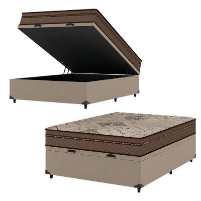 Cama Box Baú Casal Colchão Com Molas Ensacadas Tokio 138x188x66cm Umaflex Marrom/bege
